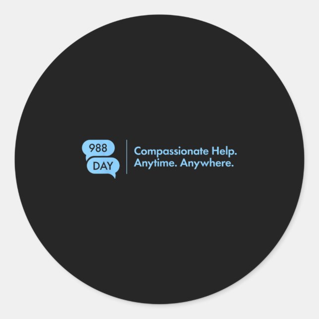 Adesivo Redondo 988 Dia - Suportar Prevenção Suicida 9_8 988 Dia (Frente)