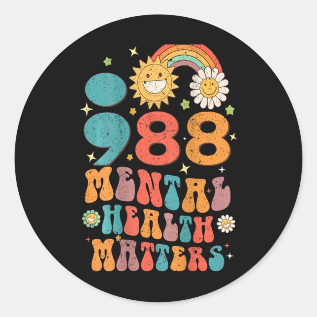 Adesivo Redondo 988 Mental Health S Suicide Prevention Retro  (Frente)