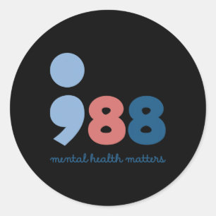 Adesivo Redondo 988 Problemas de saúde mental Prevenção suicida em