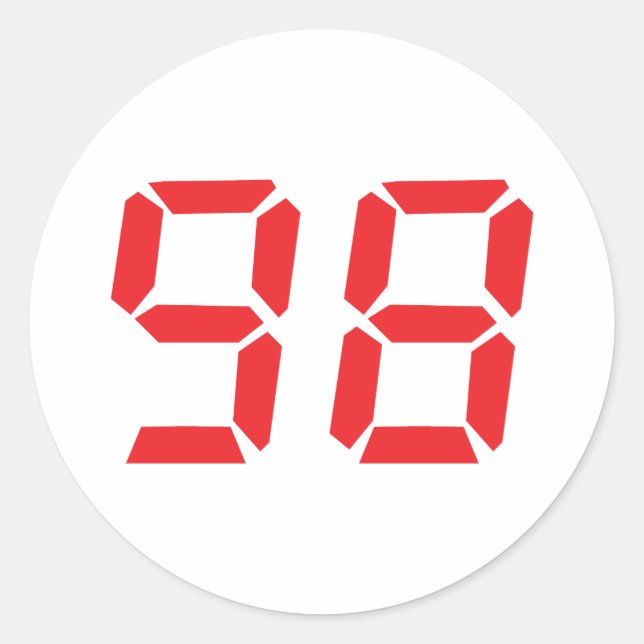 Adesivo Redondo 98 98 - número digital do despertador vermelho (Frente)