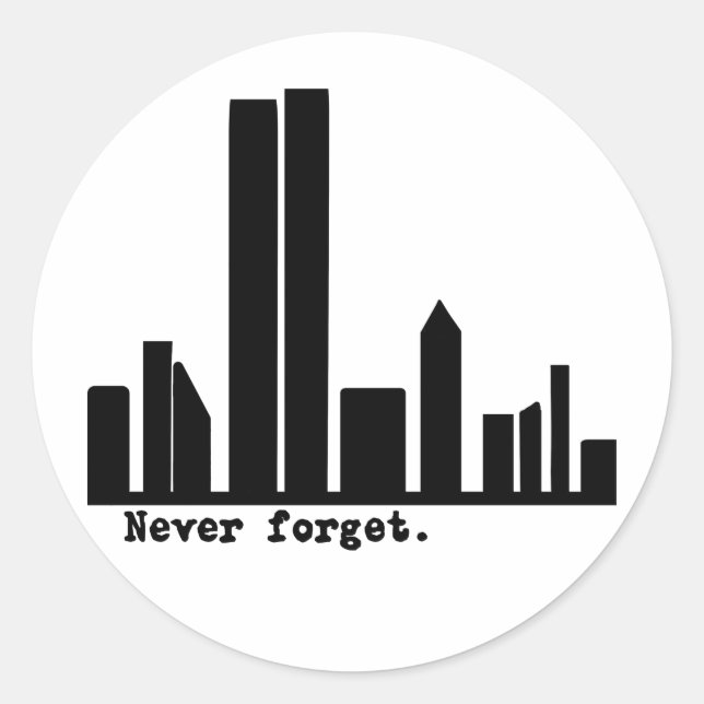 Adesivo Redondo 9-11 Nunca Esqueça NY Skyline Camisetas, Botões (Frente)