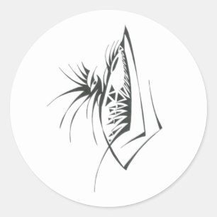Adesivo Redondo 9 Arte de Tatuagem Tribal Abstrata Preta e Branca