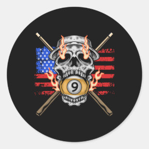 Adesivo Redondo 9 Ball Billiard Piscina Player American Flag Skull