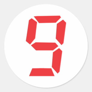 Adesivo Redondo 9 nove números digitais do despertador vermelho