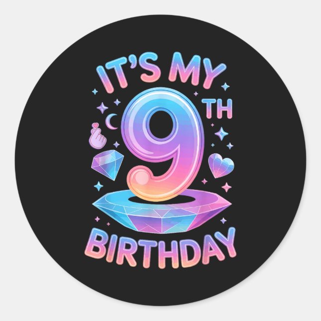 Adesivo Redondo 9 Years Old Bday K-p Kids 9th Birthday Girls Kp Bi (Frente)