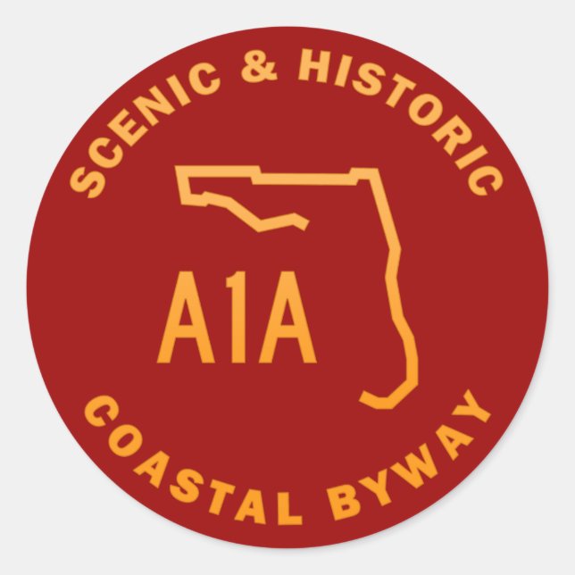 Adesivo Redondo A1A Via Costeira Cênica e Histórica (Frente)