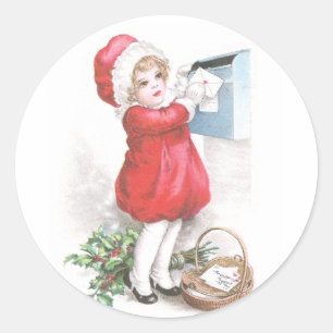 Adesivo Redondo A afixação da menina rotula o natal vintage