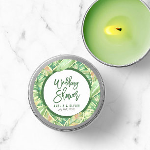 Adesivo Redondo A aguarela verde sae do chá de casamento tropical