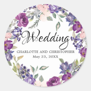 Adesivo Redondo A ameixa cora selo floral roxo do envelope do