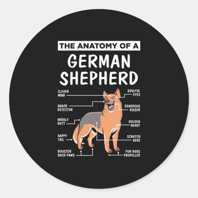 Adesivo Redondo A Anatomia De Um German shepherd (Frente)