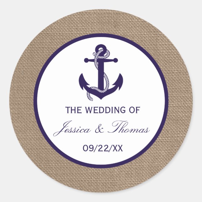 Adesivo Redondo A Âncora Marinho Na Coleção De Casamentos De Praia