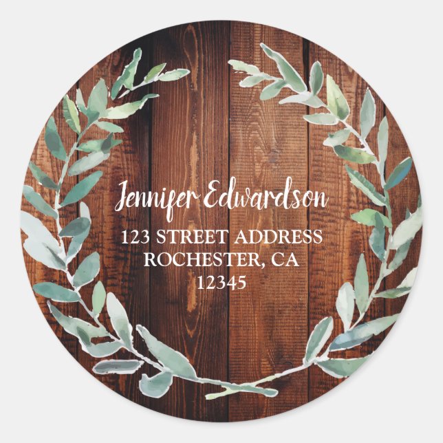 Adesivo Redondo A aquarela deixa o endereço de retorno da madeira  (Frente)