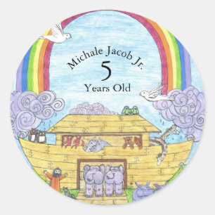 Adesivo Redondo A Arca de Noé é Watercolor Rainbow Engraçado El