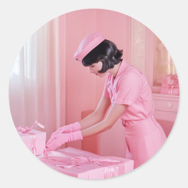 Adesivo Redondo A Arte da Maçã Rosa (Frente)