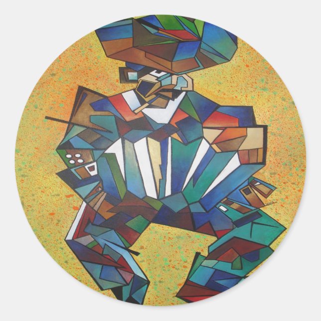 Adesivo Redondo A Arte do Cubismo Acordeonista (Frente)