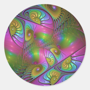 Adesivo Redondo A Arte Fractal Abstrata Trippy Luminosa Colorida
