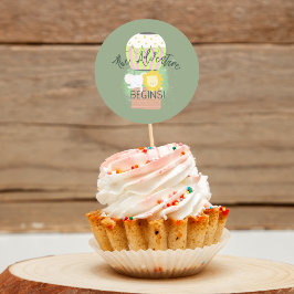 Adesivo Redondo A Aventura Começa O Cupcake De Balão De Ar Quente 