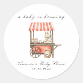 Adesivo Redondo A Baby Is Brewing Coffee Cart Baby Shower