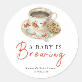 Adesivo Redondo A Baby Is Brewing Coffee Cup Baby Shower