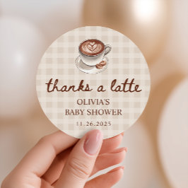 Adesivo Redondo A Baby is Brewing Gingham Coffee Baby Shower Favor