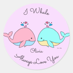 Adesivo Redondo A Baleia Sempre Te Ama A Rosa Do Pastel Kawaii