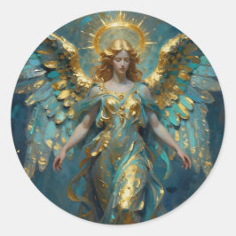 Adesivo Redondo A Beautiful Gold and Turquoise Angel