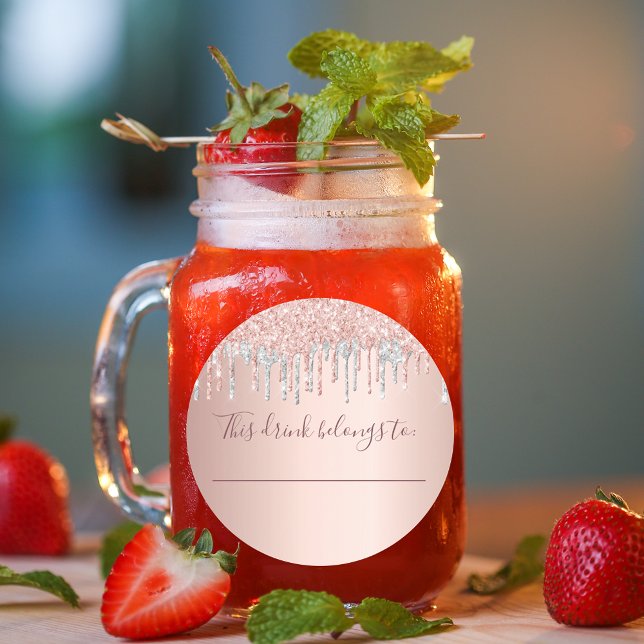 Adesivo Redondo A bebida de prata de ouro rosa de aniversário pert (Criador carregado)