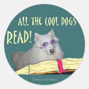 Adesivo Redondo A biblioteca - Samoyed - cães legal leu a
