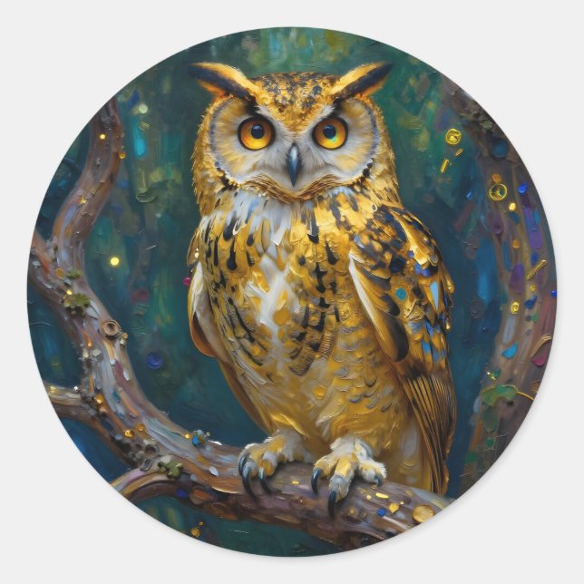 Adesivo Redondo A Blue and Gold Majestic Owl   (Frente)