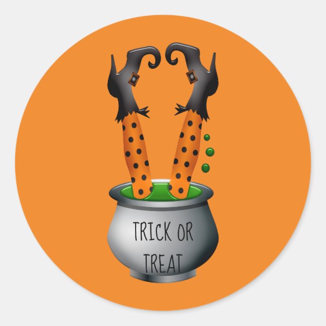 Adesivo Redondo A bruxa-branca Halloween é negra e laranja (Frente)