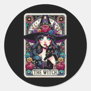 Adesivo Redondo A Bruxa Tarot Card Halloween Gothic Witchy Vibes