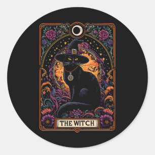 Adesivo Redondo A Bruxa Tarot Card Halloween Vintage Gothic