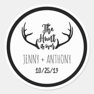 Adesivo Redondo "A Caça Acabou" Rustic Antler Salva O Selo De Data