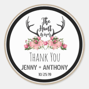 Adesivo Redondo A caça é sobre o obrigado floral do Antler rúst