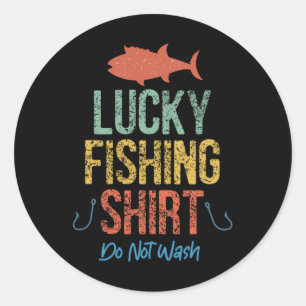 Adesivo Redondo A Camisa De Pesca Sortuda De Retro Engraçado Não F