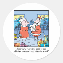 Adesivo Redondo A Cartoon de Natal Santas Lista Boa e Má