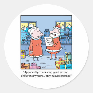 Adesivo Redondo A Cartoon de Natal Santas Lista Boa e Má