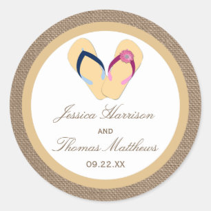 Adesivo Redondo A Coleção de Casamentos de Burlap na Praia de Sacu