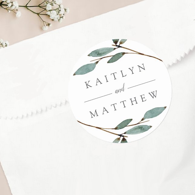 Adesivo Redondo A Coleção de Casamentos de Felicidade Botânica (Criador carregado)