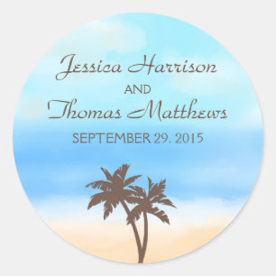 Adesivo Redondo A coleção de casamentos de praia de Watercolor