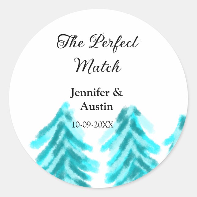 Adesivo Redondo A combinação perfeita do casamento do pinheiro azu (Frente)