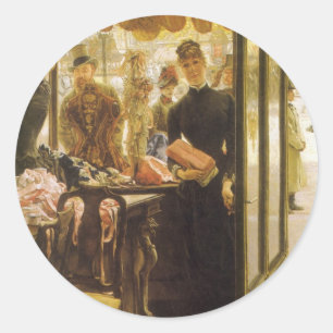 Adesivo Redondo A Compra Rapariga de James Tissot, Victorian Fine 