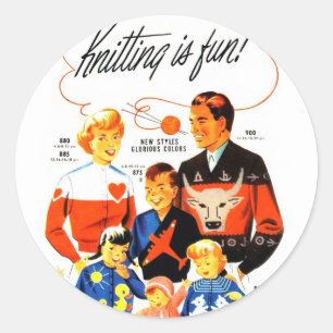 Adesivo Redondo A confecção de malhas retro das mulheres 60s do