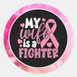 Adesivo Redondo A consciência do Cancer rosa Minha esposa é uma lu