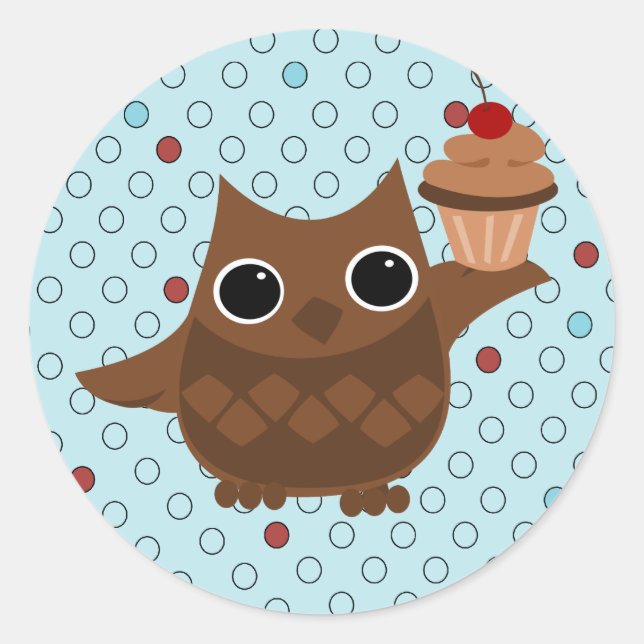 Adesivo Redondo A Coruja e o Cupcake (Frente)