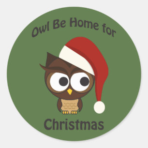 Adesivo Redondo A coruja seja home para o Natal!