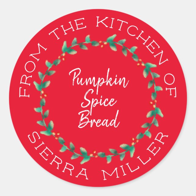 Adesivo Redondo A cozinha Holly Wreath de Natal trata do rótulo ve (Frente)