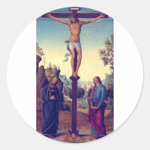 Adesivo Redondo A Crucificação com a Virgem por Pietro Perugino