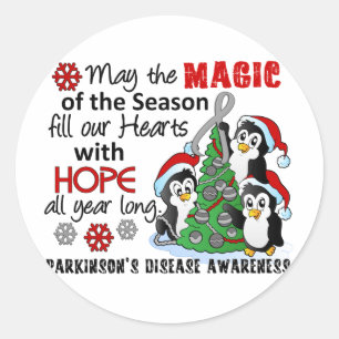 Adesivo Redondo A doença de Parkinson dos pinguins do Natal
