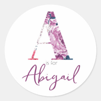 Adesivo Redondo A é para Abigail Baby Name Reveal Floral Vintage